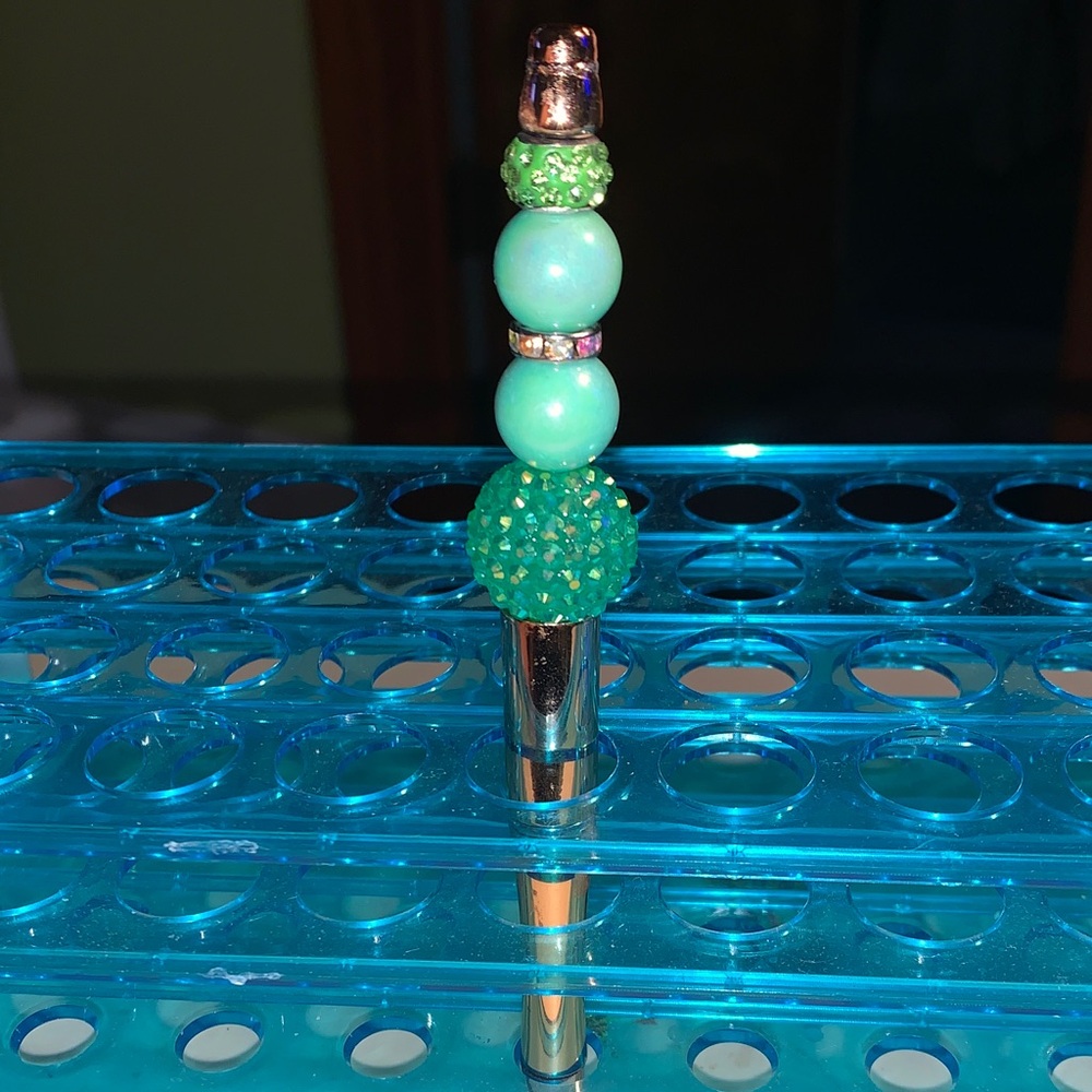 Green Beaded Pen with Gold Accents